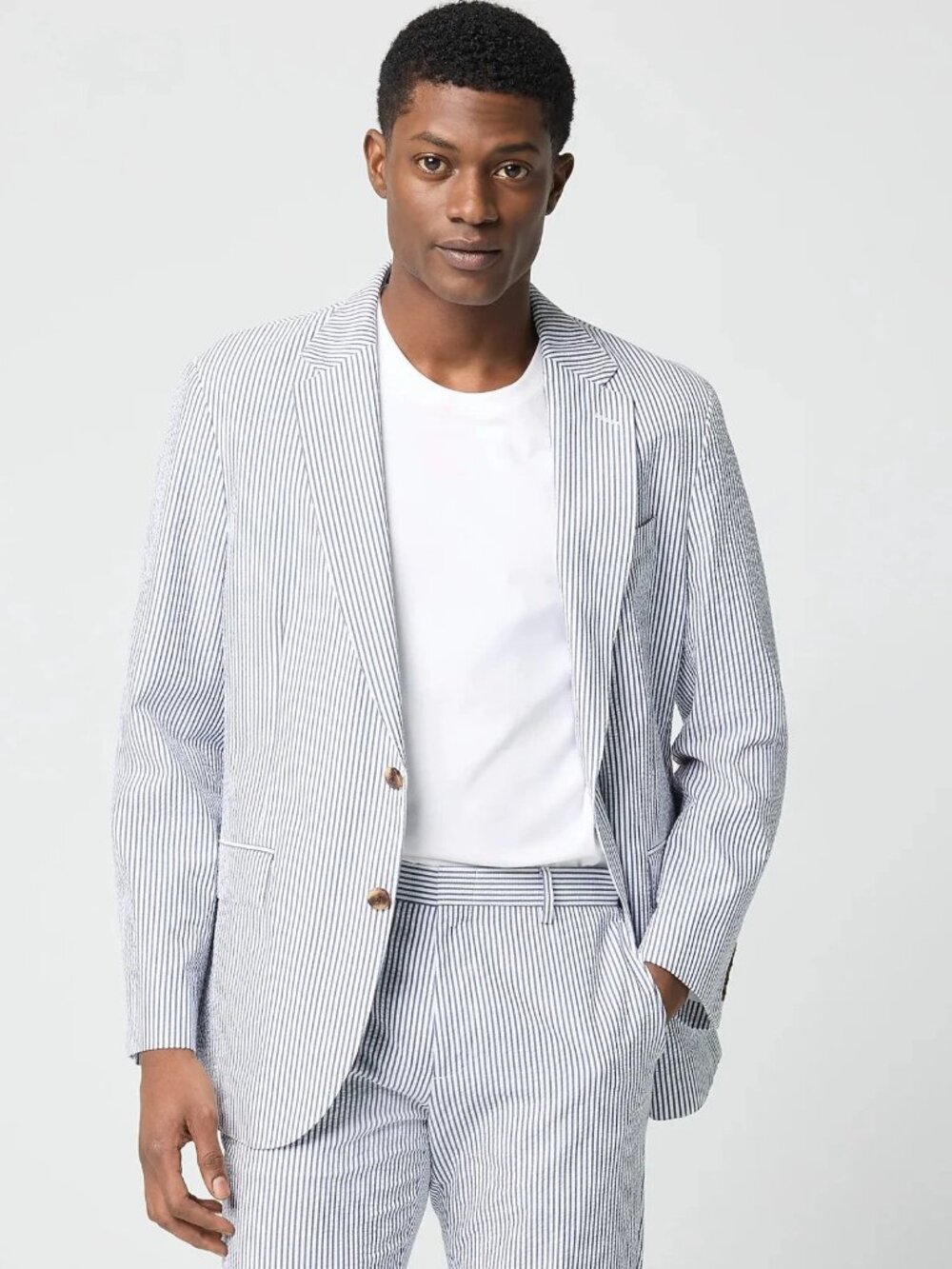 New J.Crew Thompson Slim-fit Seersucker 100% Cotton Navy White Blazer 38R NWT